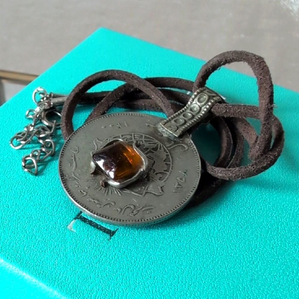 Brown Leather Necklace with Silver Pendant